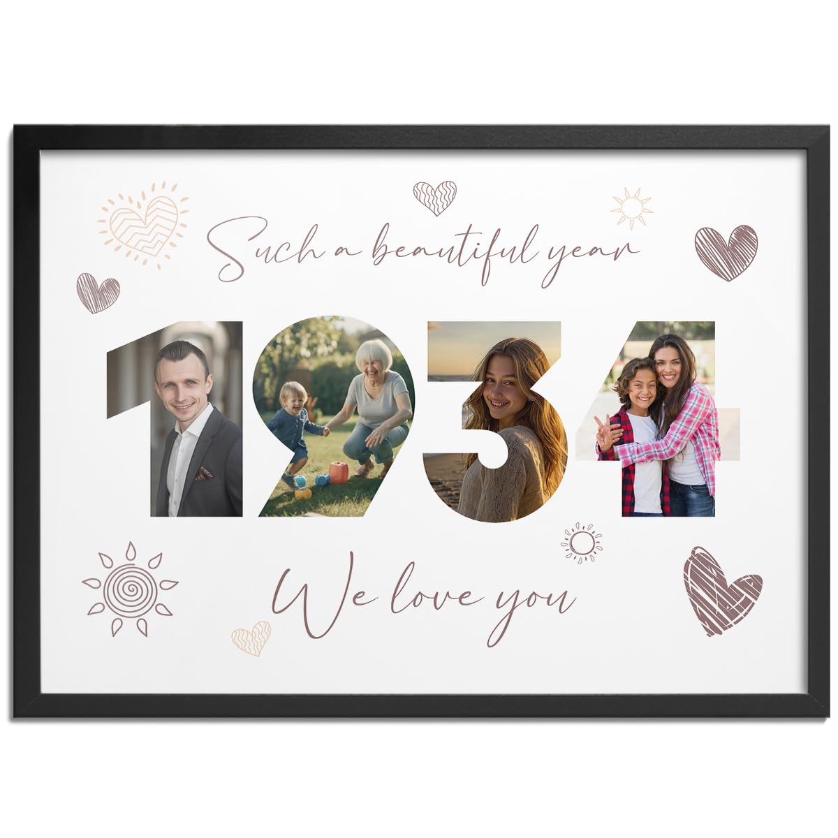 Pictalia - Personalized Frame 91st Birthday, Gift for Grandpa, Grandma, Year 1934, Grandfather, Grandmother, Photo Frame Mom, Dad, Woman, Man, Family, Friends, Gift for Wedding Anniversary, Meeting