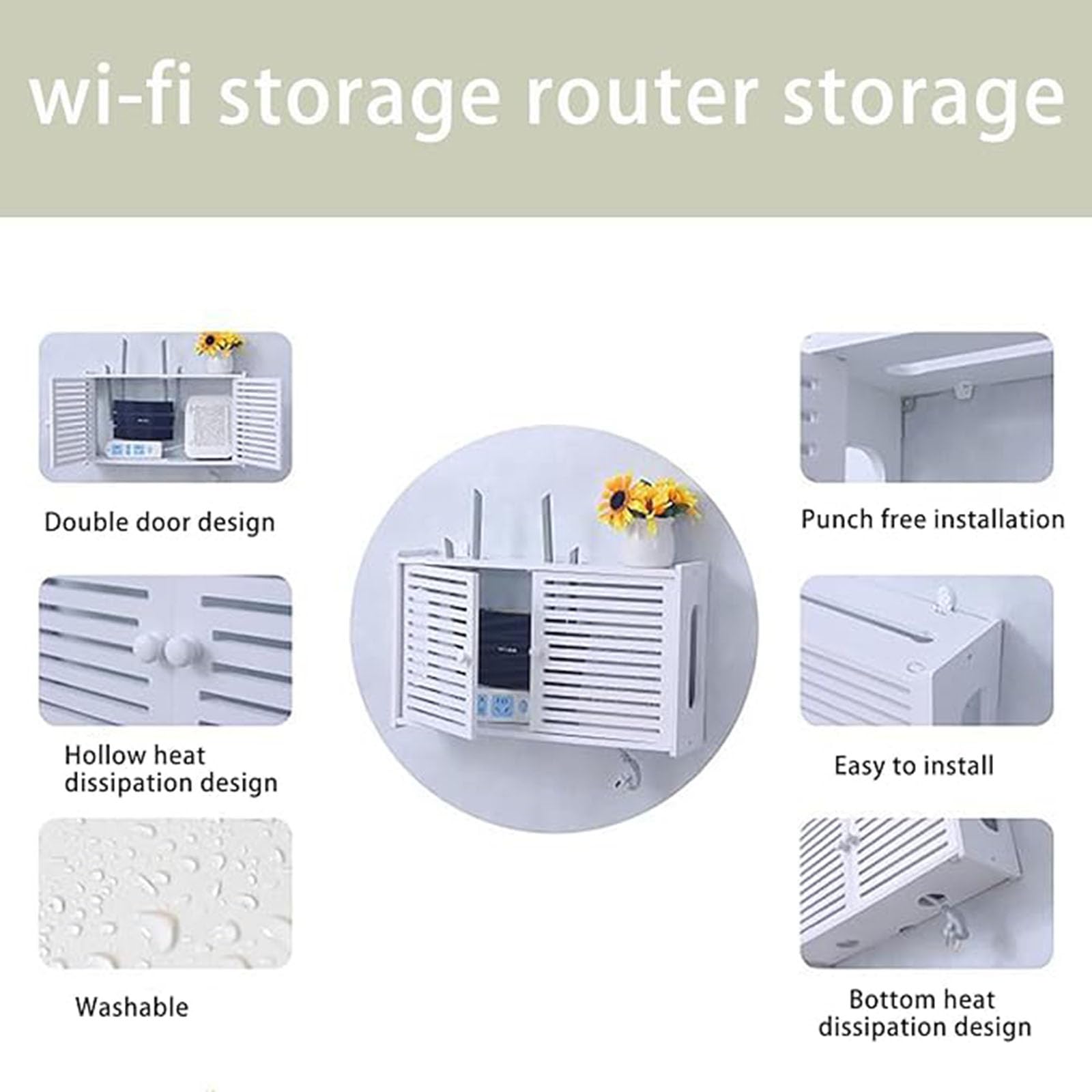 MNBVH Wifi-router opbergbox, kabel verbergen box voor bureau, stekkerdoos, router decoratieve box voor woonkamer, kantoor wit