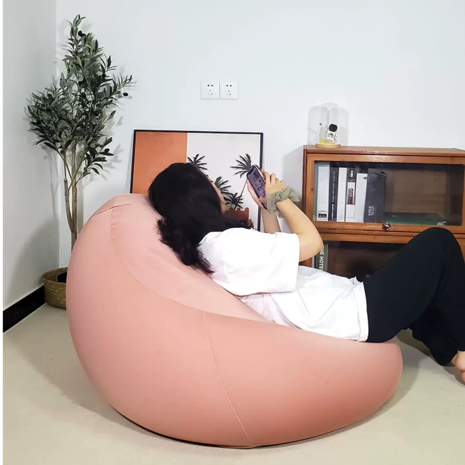 Krzesło z workiem fasolowym na świeżym powietrzu Sofa z pojedynczą torbą fasolową do fotela Leniwy salon siedzenia przy oknie balkonowym(Brown)