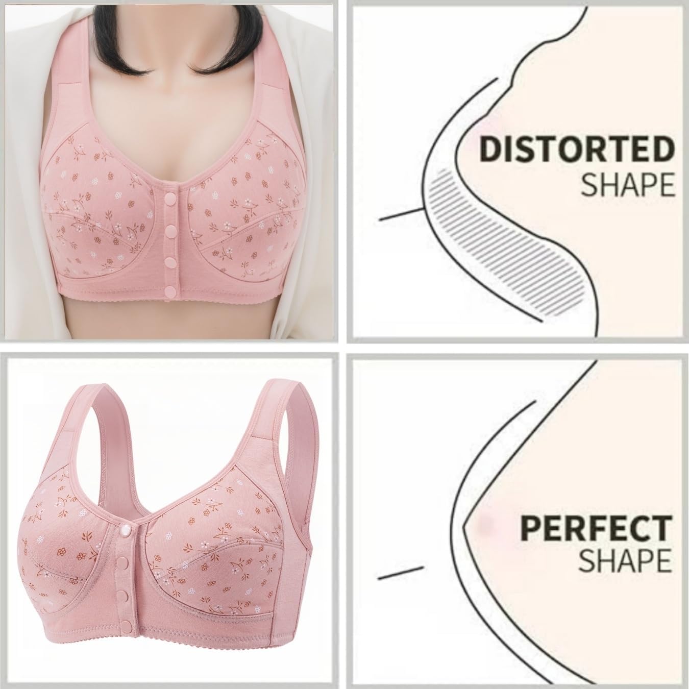 Daisy Bras for Older Women, Comfortable Convenient Front Close Button Cotton Bras for Older Women No Underwire - Image 4