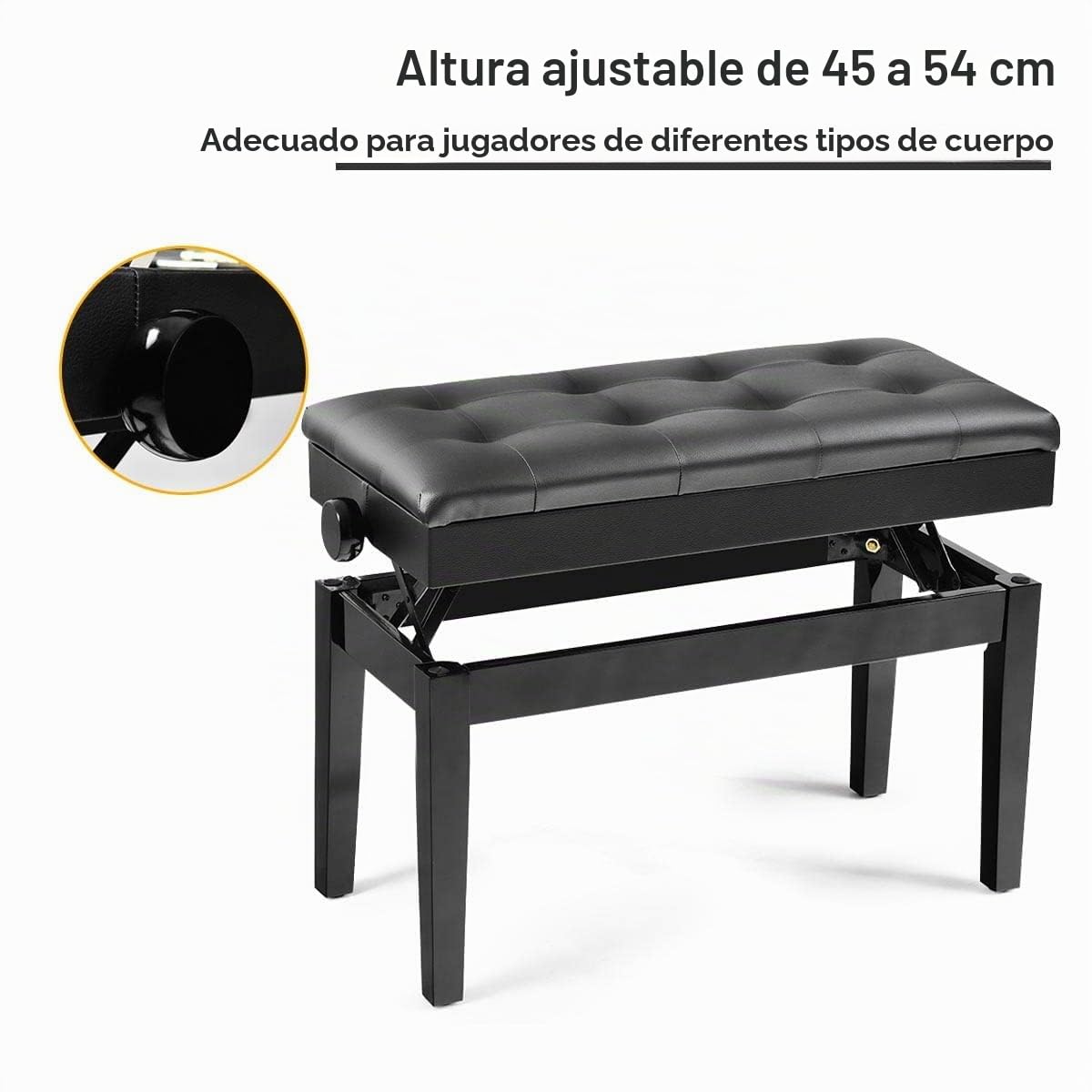 LIFEZEAL Taburete Doble para Piano, Banco de Piano de Altura Ajustable, Banqueta de Piano con Caja de Almacenamiento Oculto, Asiento de Piano de Piel sintética, Marco de Madera Maciza, Negro