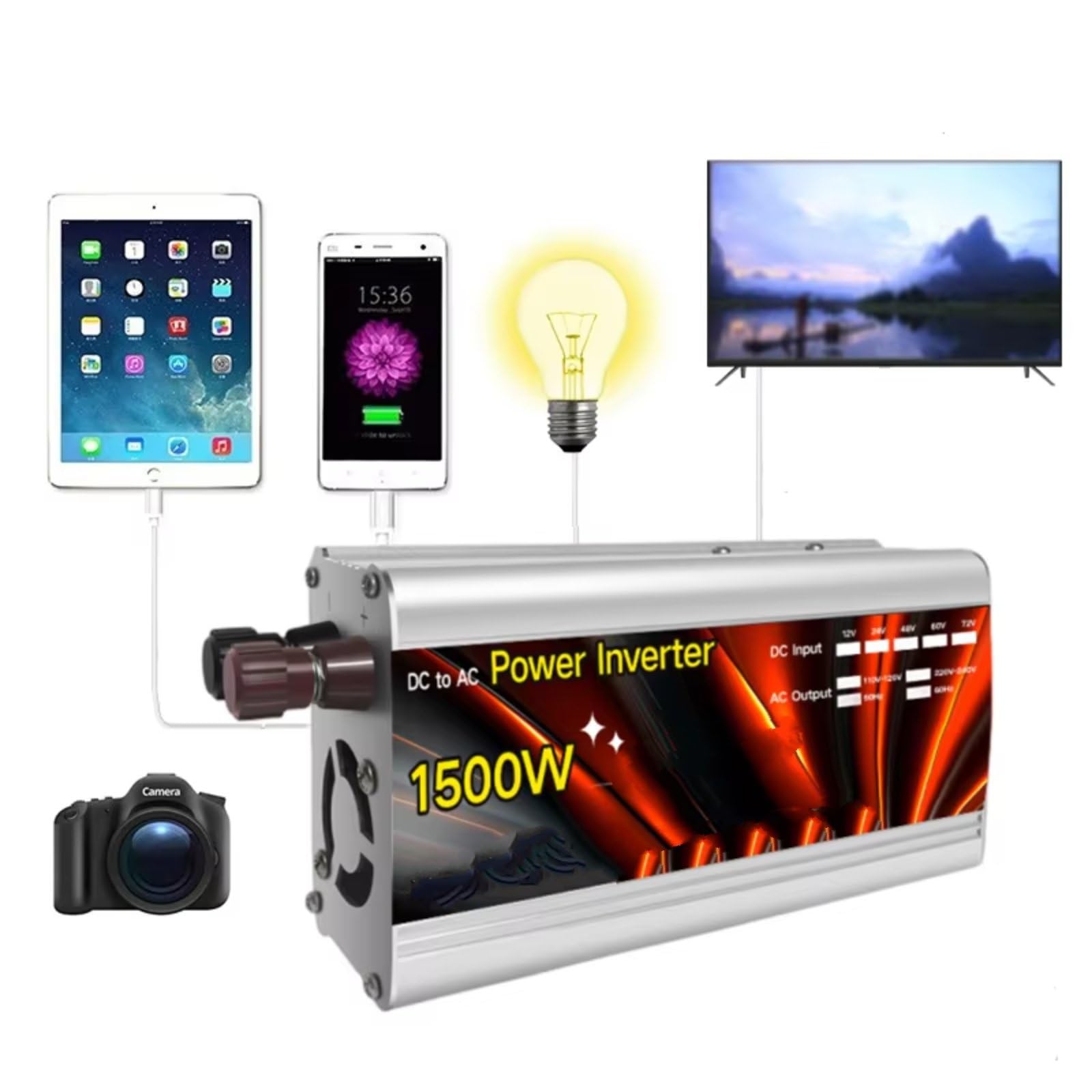 Inverter Onda Pura Inverter Solare 12v 220v 500W 1000W 1500W 2000W Trasformatore Di Tensione Portatile Convertitore Di Carica Auto Inverter Di Potenza Convertitore(1500W 12V)