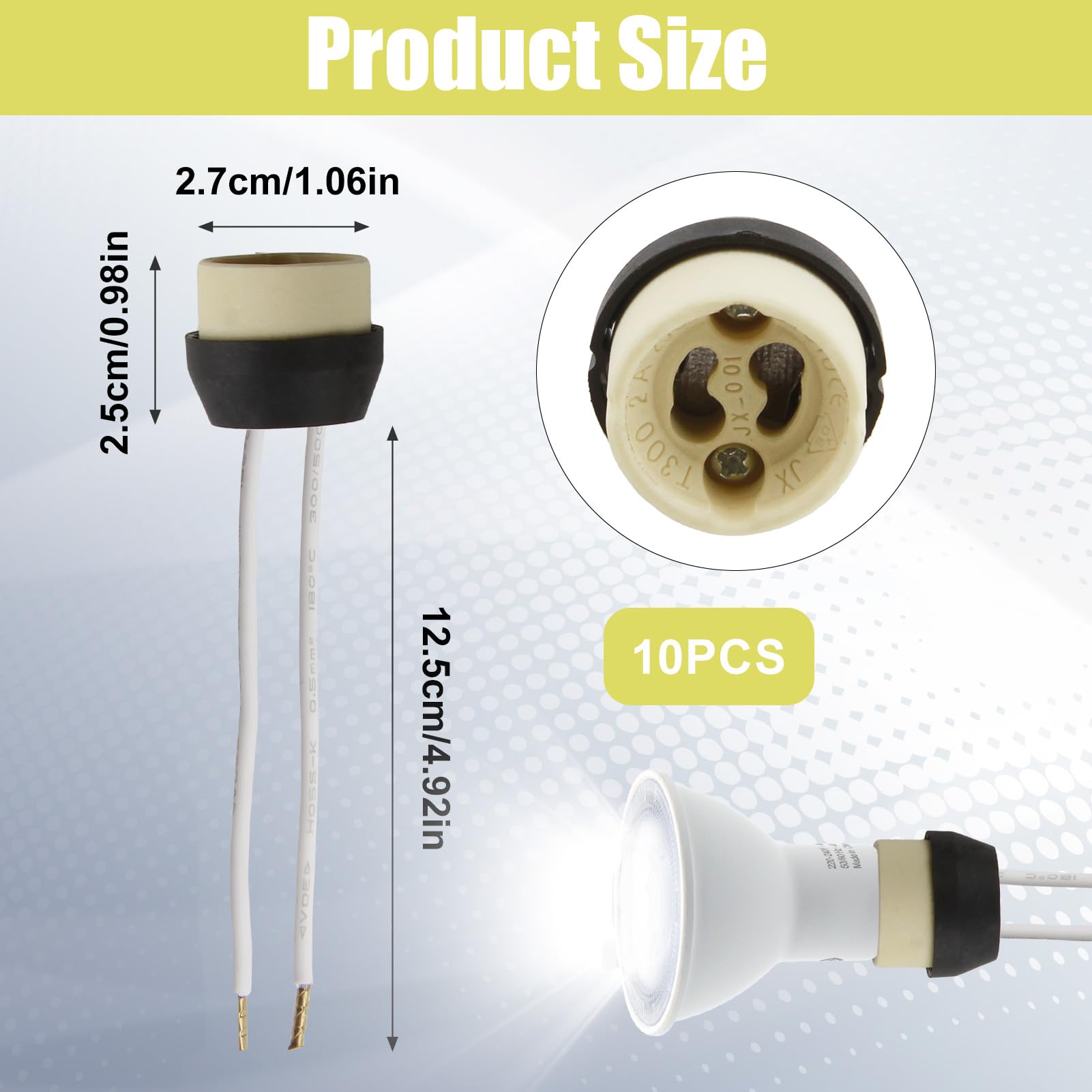 10 Pcs GU10 Lamp Holder 0.75mm² Lamp Light Fitting Parts Wire GU10 Connector Ceramic Base for Bulb Lampholder Connector GU10 Socket for LED Light Bulbs Halogen Bulbs 250V 300W 2A - Image 2