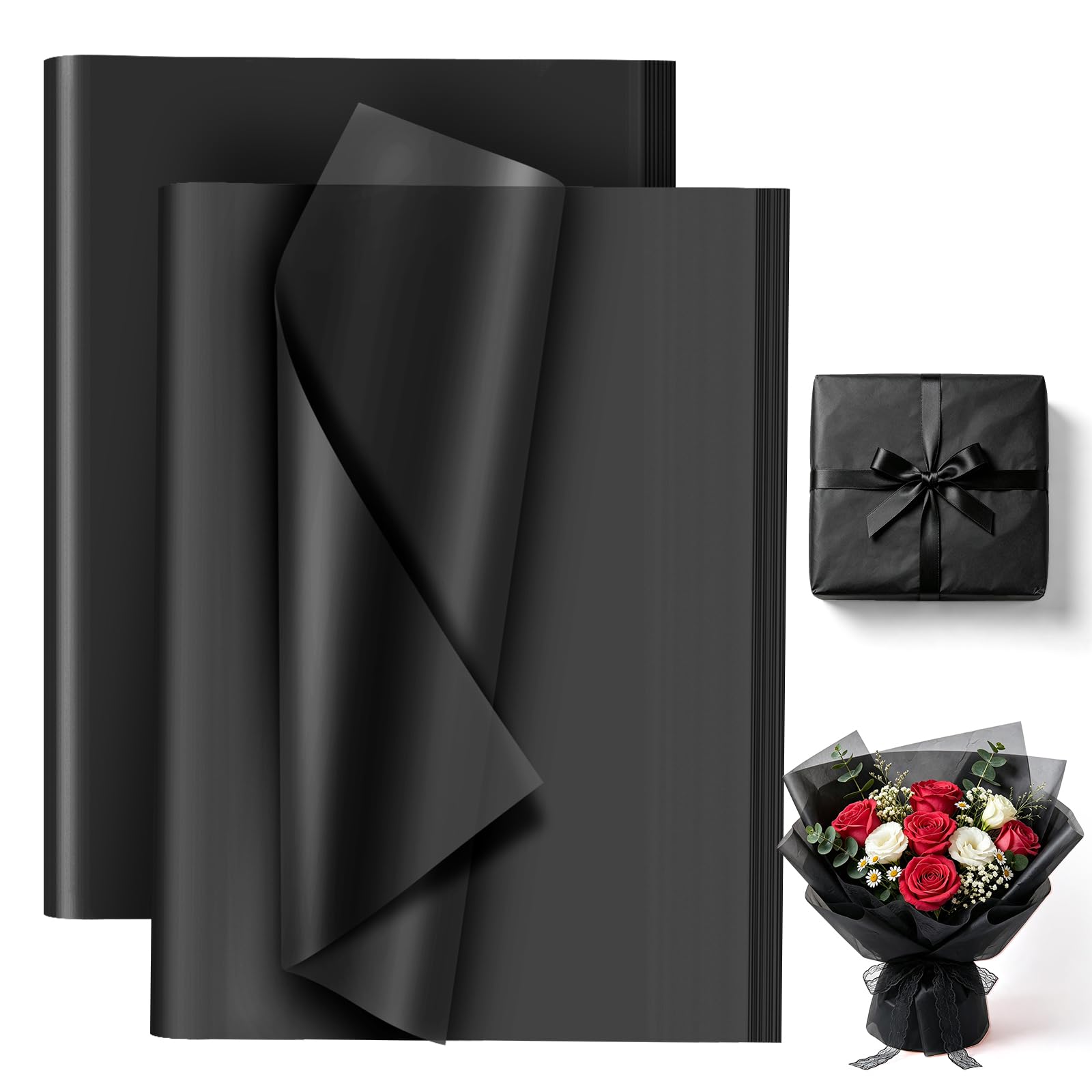 120 Sheets Black Wrapping Paper, Tissue Paper Sheets for Packaging