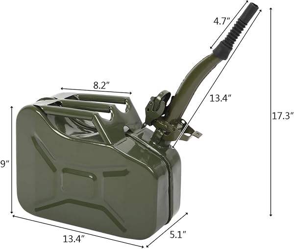 Petrol Can, Metal Jerry Can 10L with Spout, Portable Fuel Can for Petrol or Diesel, Heavy Duty Fuel Storage Container for Car, Motorcycle, Off Road and Emergency Use (Green) - 5