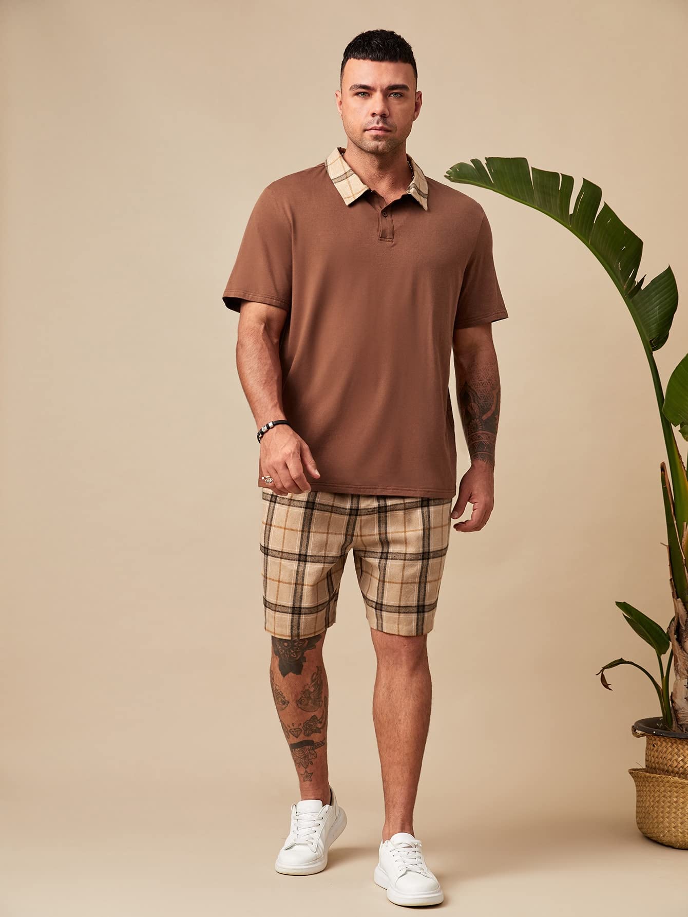brown plaid polo shirt