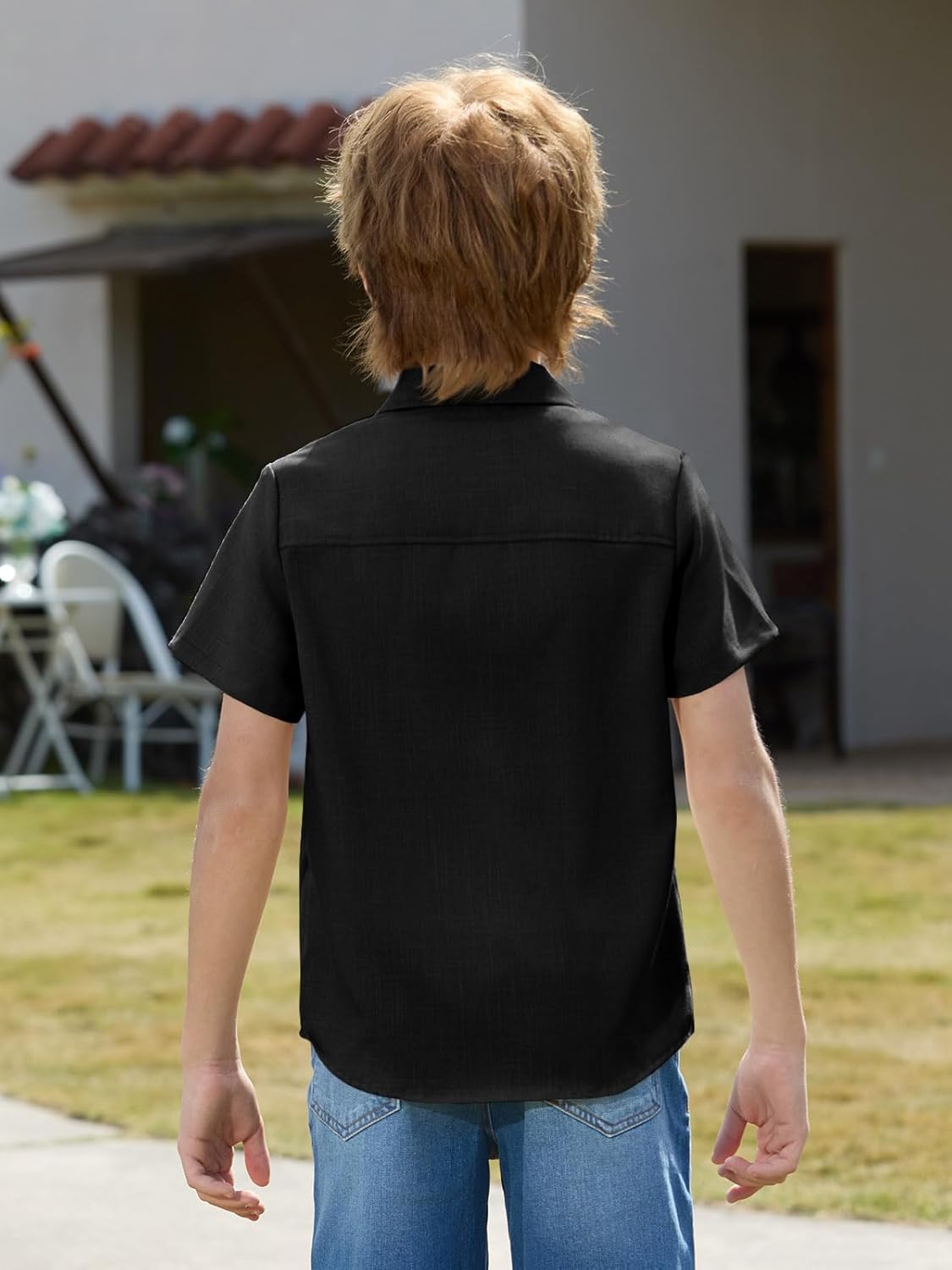 Haloumoning Boys Button Down Shirt Kids Short Sleeve Dress Shirts School Uniform Shirts with Chest Pocket 5-14 Years - Image 6