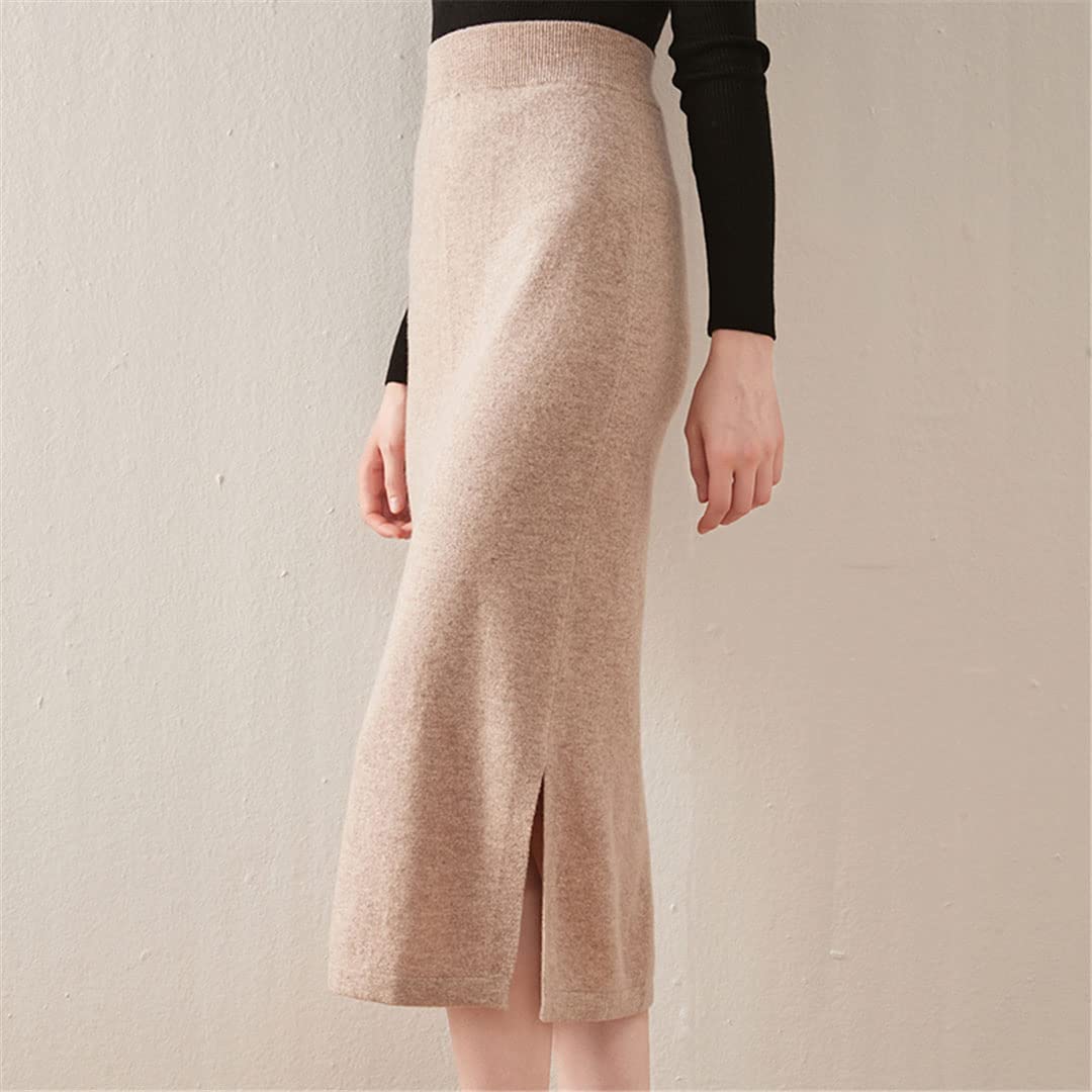 Falda de Lana Dividida para Mujer, Falda de Punto de Cintura Alta, Falda de Cachemira Lisa de un Solo Paso, Falda Cruzada hasta la Cadera, otoño/Invierno (Azul Cielo XL)