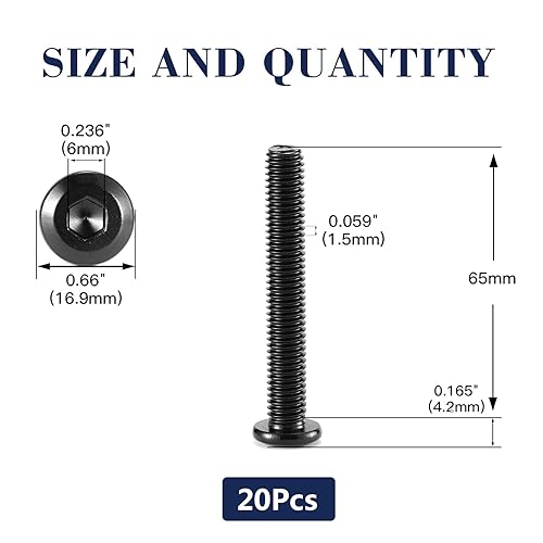 Miniatura 117 de 20 tornillos hexagonales de cabeza plana M6 x 1.575 in, acero inoxidable 304 18-8, rosca completa, óxido negro (con llave hexagonal)