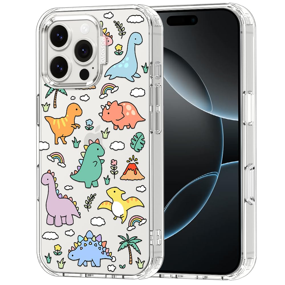MOSNOVO Case for iPhone 16 Pro Max, [Buffertech 6.6ft Military-Grade Drop Protection] [Anti Peel Off Tech] Clear TPU Bumper Phone Case Cover Design - Dinosaur Land - 1