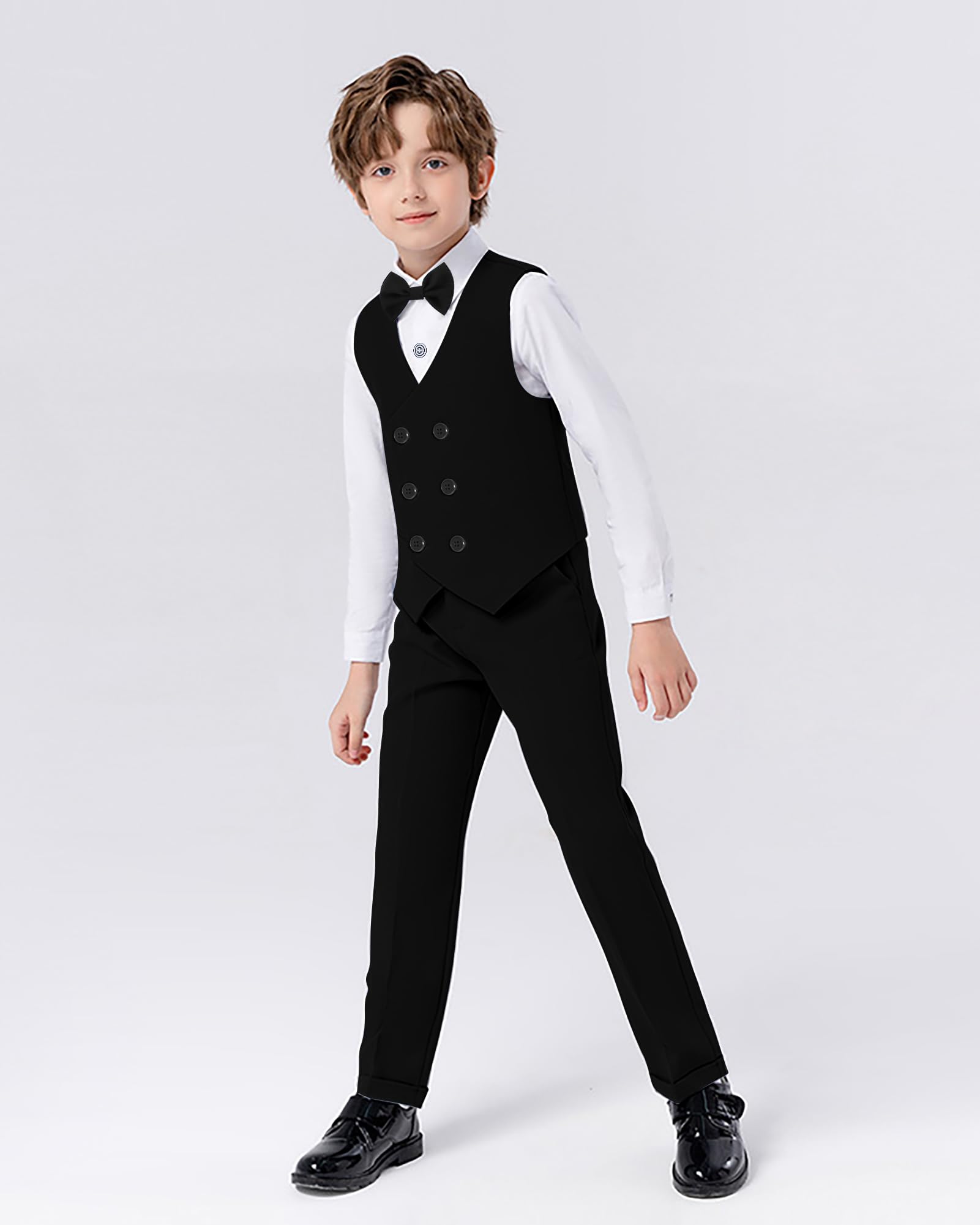 Garçon Gentleman Vêtements Ensembles 6-10 Ans, Enfant Mariage Baptême Tenue Costume Haut Chemise+Gilet+Pantalon+Nœud Papillon