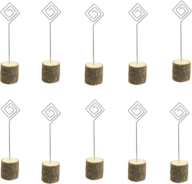 10 Pcs Rustic Wood Place Card Holders, Wooden Table Number Holder Stand Photo Picture Note Clip Holders for Wedding Party Name Sign