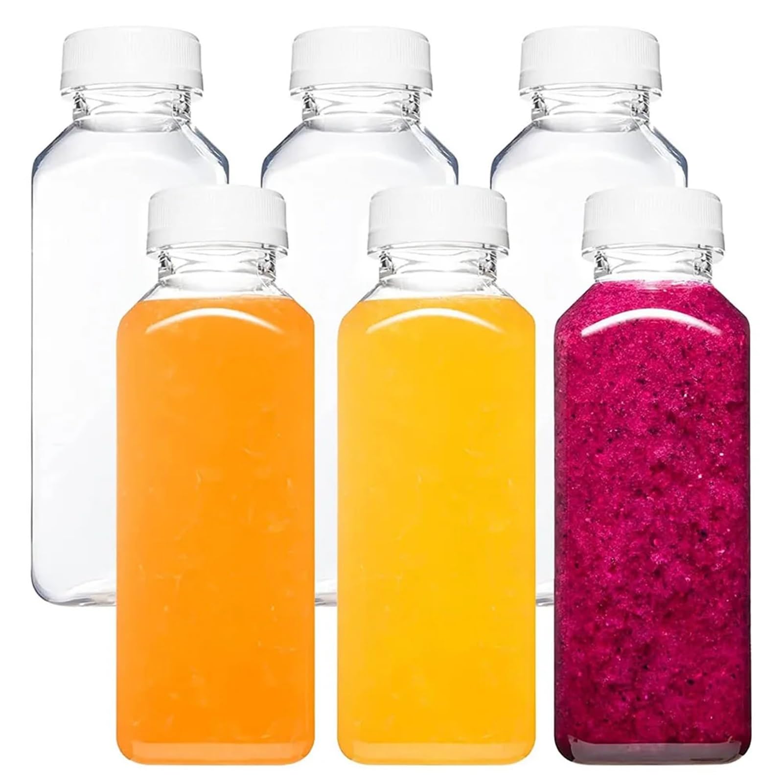 EnxJire Plastic Juice Bottles 6pcs 12oz Plastic Bottles With Caps, Juice Containers, Reusable Juicing, Smoothie Bottle, Drink With Lids for Kitchen