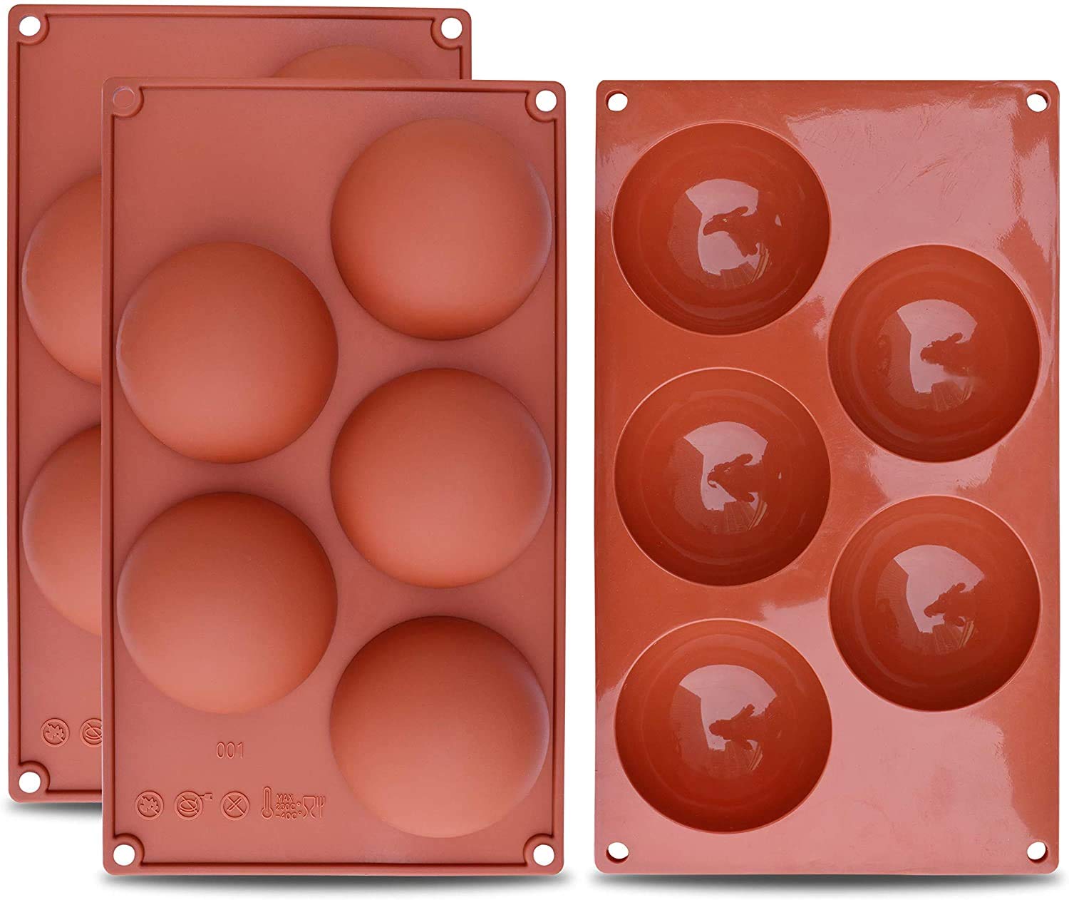 First Try 5 Holes Silicone Mold Large Semi Sphere Cake Mold for Chocolate, Jelly, Dome Mousse, Pudding, Handmade Soap, Round Shape Half Sphere,Cupcake Pan