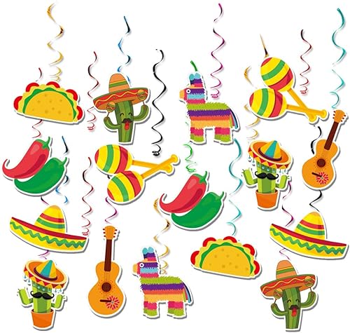 32 decoraciones de remolinos colgantes para fiesta mexicana, cumpleaños de dos días de taco, suministros de fiesta de Cinco de Mayo, decoraciones