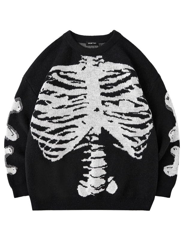 Image of Vamtac Mens Oversized Sweater Vintage Graphic Pullover Crewneck Knit Jumper Y2K Unisex Streetwear 2026 Fall Tops