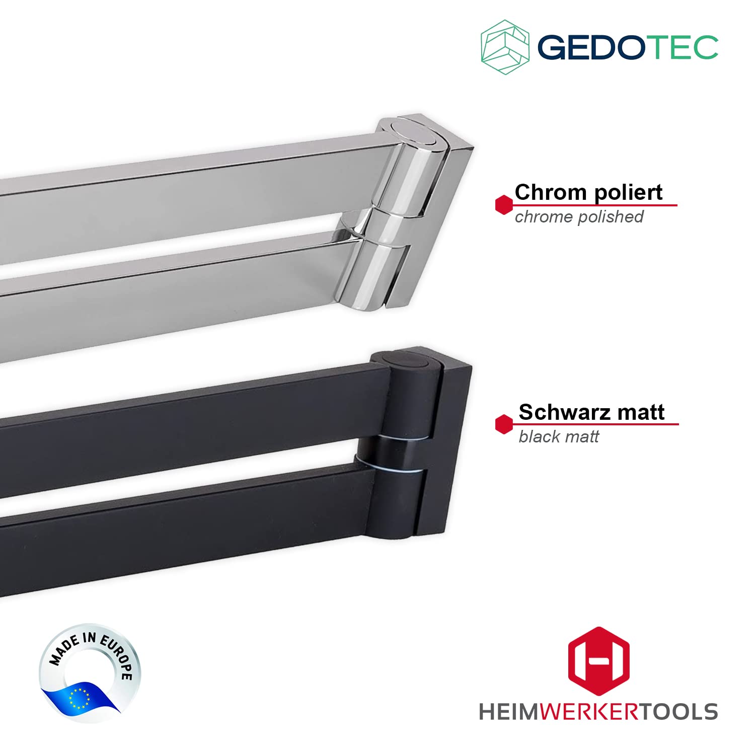 Gedotec - Portasciugamani doppio da bagno orientabile, modello OCEAN, a 2 bracci, di metallo cromato lucido gancio per asciugamani da parete, lunghezza 400 mm