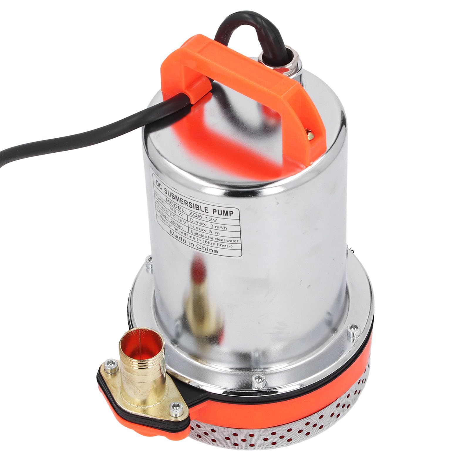 Bomba sumergible solar de 12 V, 180 W con salida de 1 pulgada y elevación de 8 m, construcción de acero inoxidable, cableado de cobre, diseño coaxial para riego