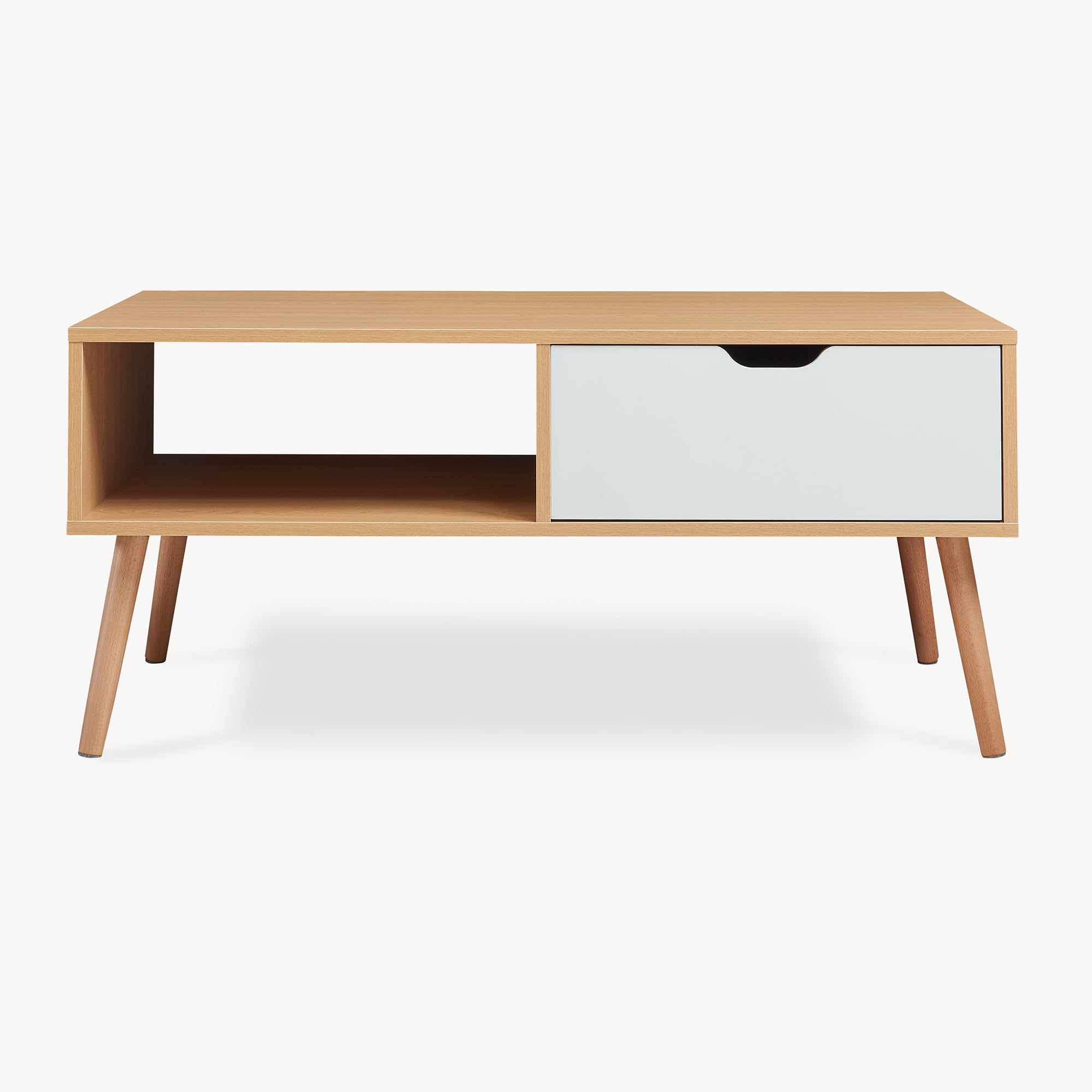 [en.casa] Couchtisch Bordkak Wohnzimmertisch mit Schublade Tischplatte rechteckig Beistelltisch 100 x 48 x 45 cm Sofatisch Holzbeine Eicheoptik/Weiß