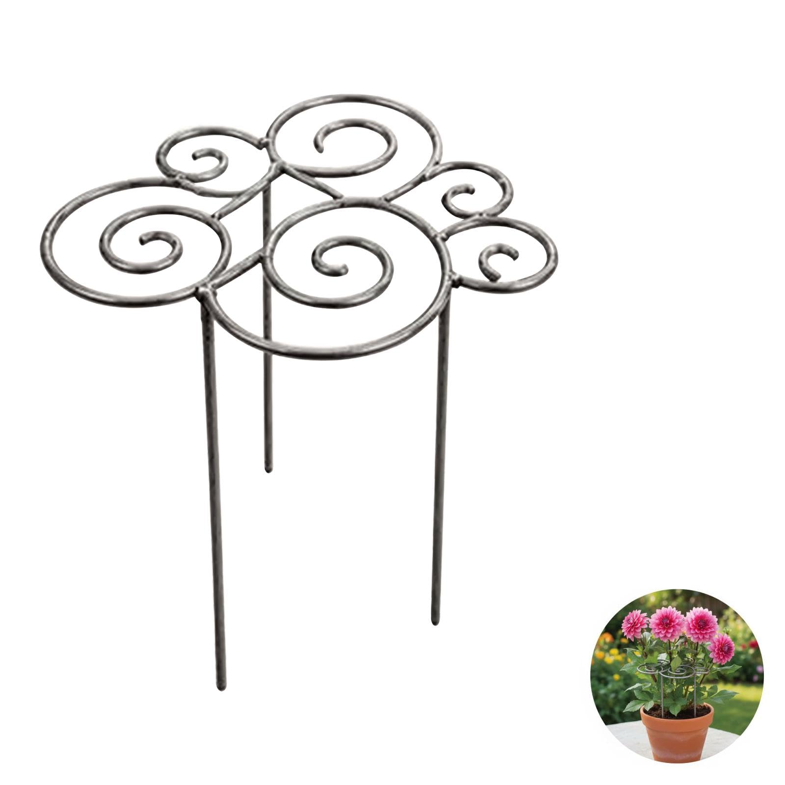 2 Stk. Metall-Pflanzenstützringe 40,5 cm, massiver Eisen-Blumenring mit dekorativen Durchwachsringen, gebogener Pflanzenstützstab für Pfingstrosen, Dahlien, Zimmer- und Gartenpflanzen, Mittel
