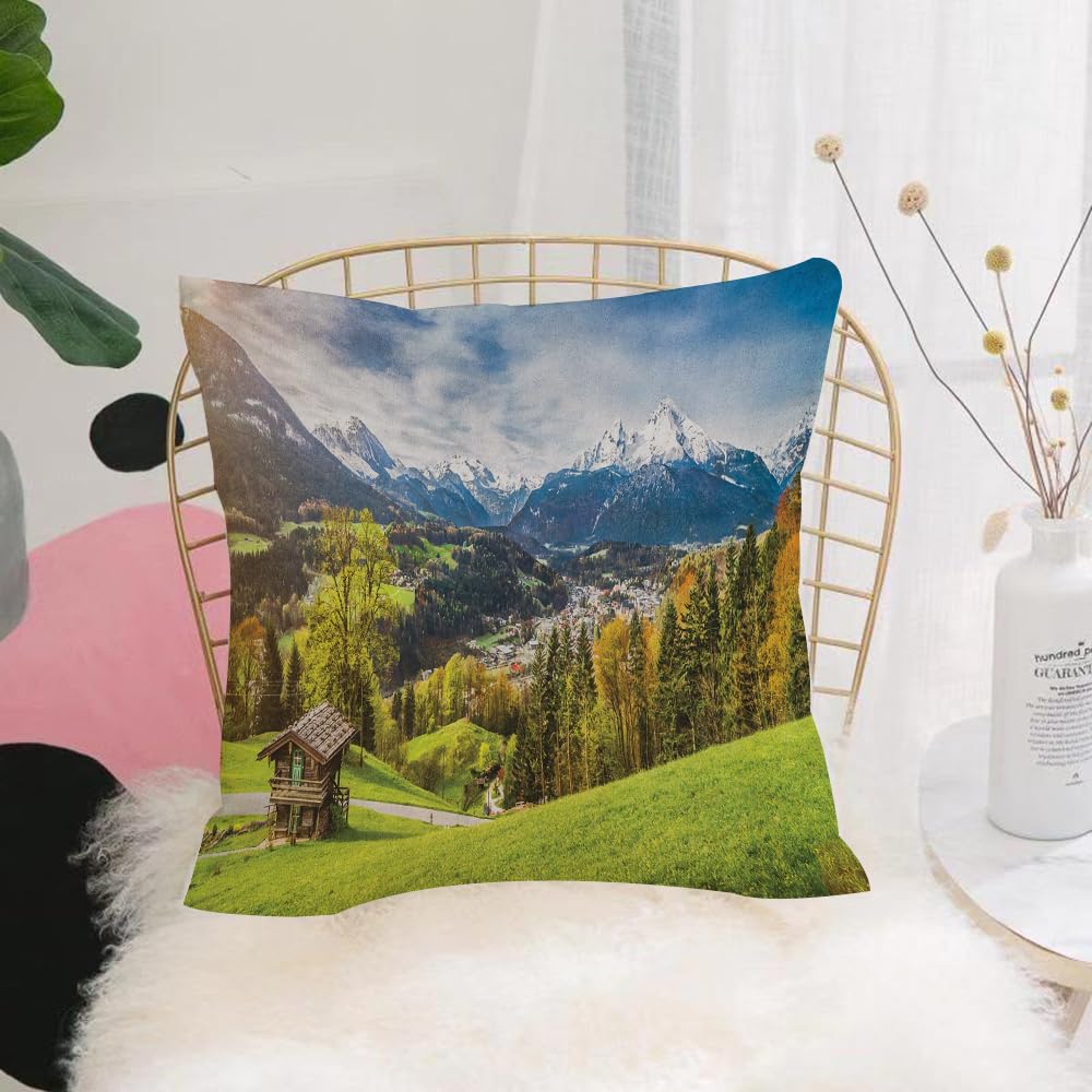 HYOSXW Cushion Cover,Throw Pillow Case Home Decorative for Living Room Bedroom Sofa Chair 16X16 Inch,Germany, Bavaria, Alps, park, snow, mountains,Pillowcase 40X40cm