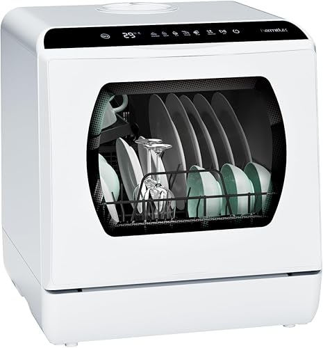 Hermitlux Lavavajillas portátiles para encimera, 5 programas de lavado, mini lavavajillas con tanque de agua integrado de 5 litros para apartamentos