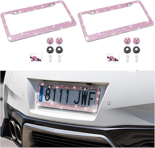 Miniatura 38 de Marco de matrícula de coche brillante, marco de matrícula de acero inoxidable con cristales hecho a mano, brillante, duradero, ajuste universal