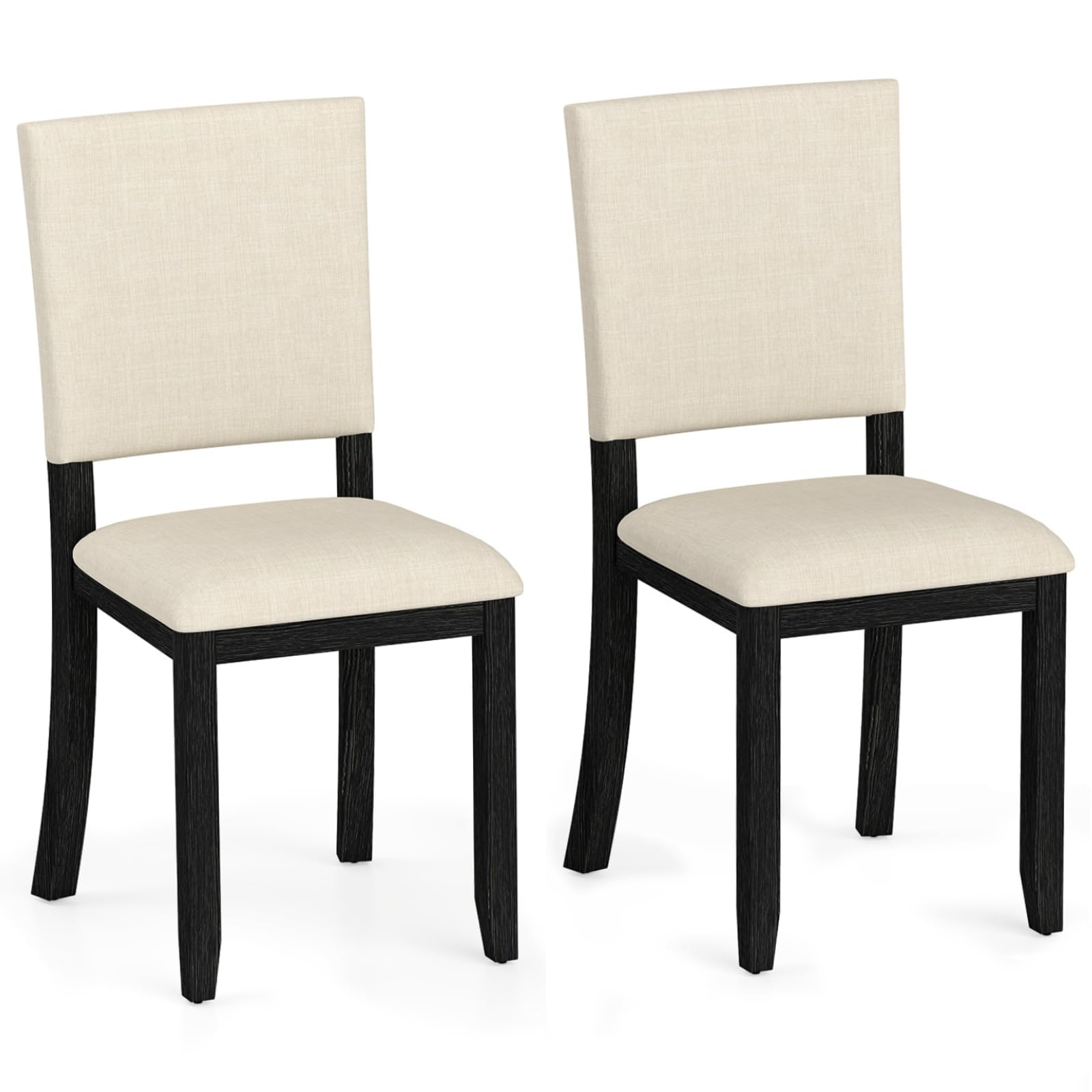COSTWAY Dining Chairs Set of 2, Upholstered Kitchen Chairs with Fabric Padded Seat, Rubber Wood Armless Accent Side Chair for Home Dining Room Restaurant (Beige + Black)