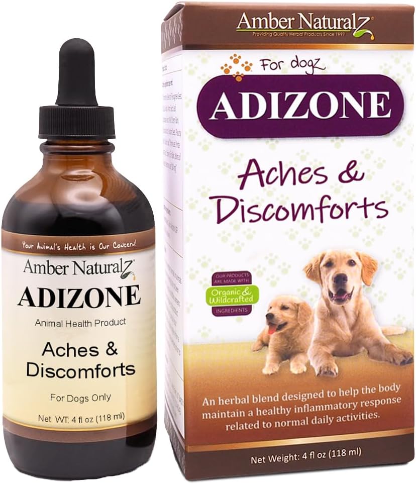 Amber NaturalZ Adizone Herbal Supplement for Dogs | Supports Healthy Inflammatory Response, Occasional Discomfort, and Joint Function | Natural Aid for Active and Aging Canines 4 Fluid Ounces