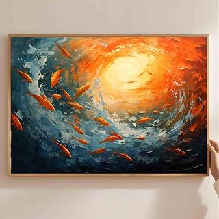 Underwater Canvas Wall Art Goldfish Abstract Sea Painting Texture Ocean Wall Art Marine Life Canvas Ocean Painting Abstract Fish Picture Blue Ocean Prints Living Room Decor 16x24inch No Frame