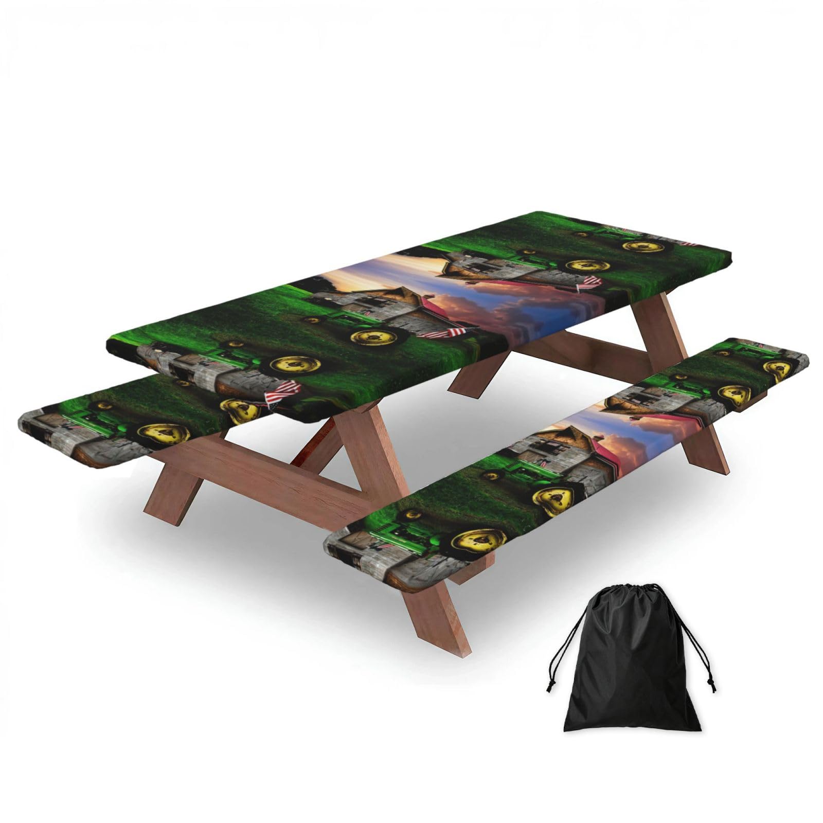 Old Tractor Photo Farm Print 3 Pack Wipeable Picnic Bench Cover And Table Cover Lightweight Table Cloth For Camping Outdoor
