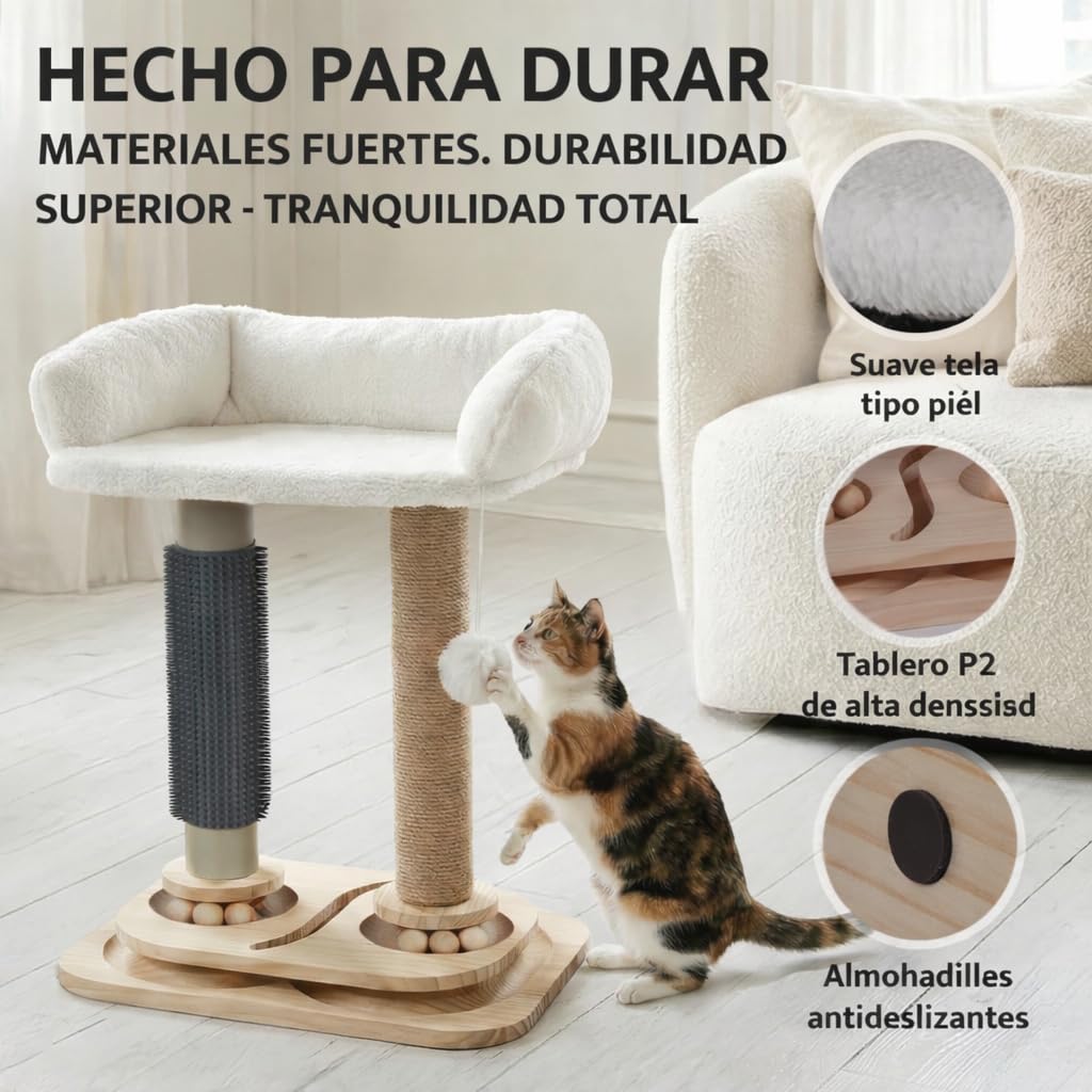 rascador Gato, rascador para Gatos, árbol para Gatos, Cama Gato, con Juguete Colgante y Cama, con Poste sisal, Base Antideslizante de Madera, Multifuncional Juego, Descanso y Cuidado