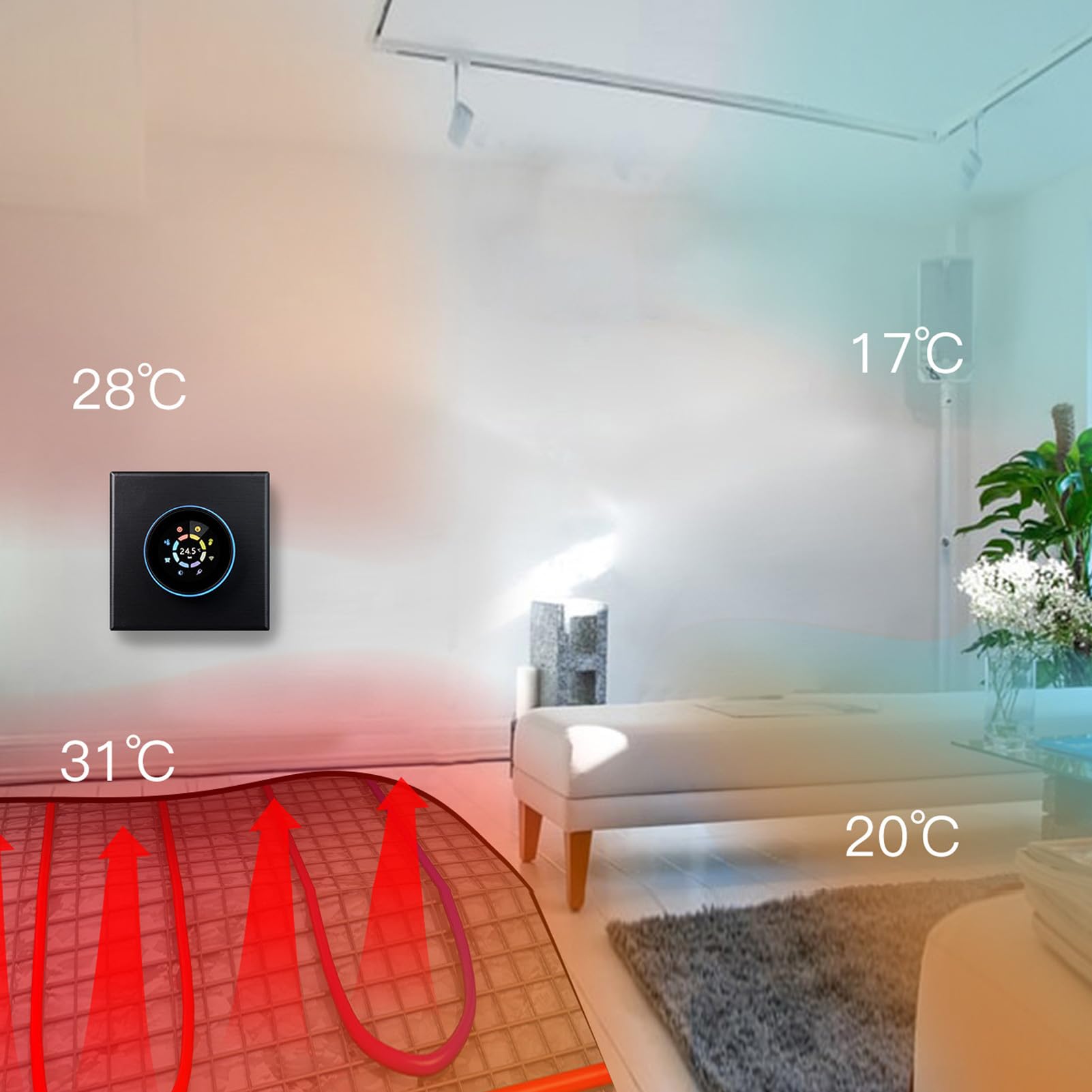 YWBL-WH Termostato de Calefacción por Suelo Radiante para el Hogar Termostato WiFi Inteligente con PC ABS Aplicación de Carcasa Ignífuga Control Remoto de Sincronización CA 95 a 240 V para