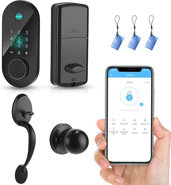 Smart Door Lock Fingerprint Door Lock with APP Control Nanpaders Waterproof Keyless Door Lock with IC Card, Keypad and Key, Smart Lock Touch Security Smart Door Lock Auto Lock for Home Office