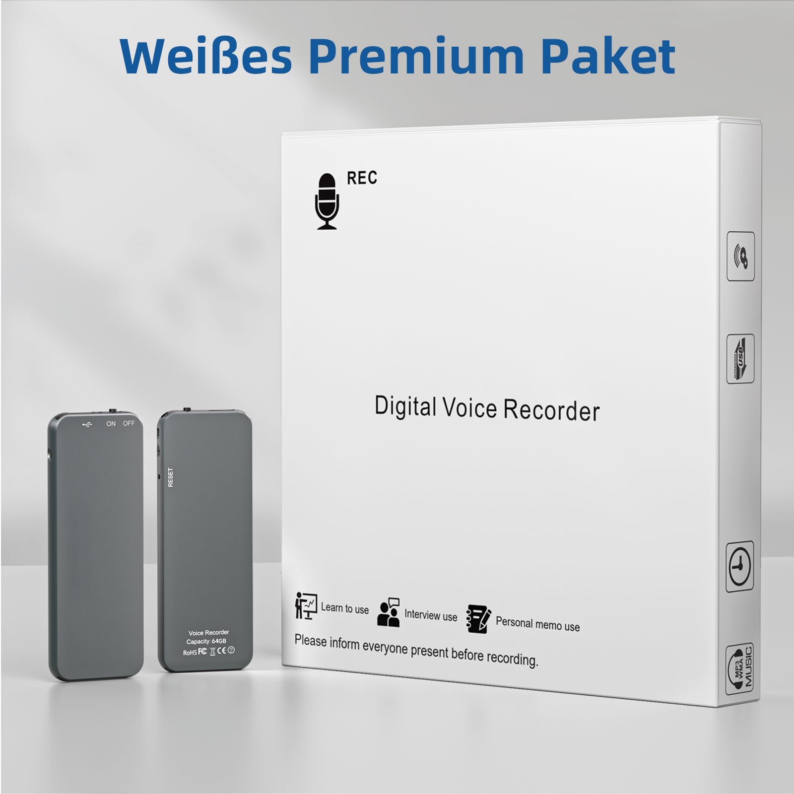 64GB Howabo Registratore Vocale, 40 Ore di Registrazione a Lungo Termine, Registratore ad Attivazione Vocale con Custodia in Metallo, Perfetto per Lezioni e Riunioni