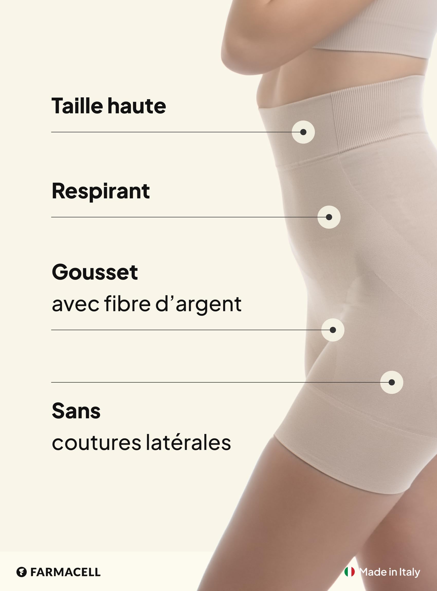 Farmacell Shorty Gainant Femme, Ventre Plat et Push-Up, Made in Italy, 602