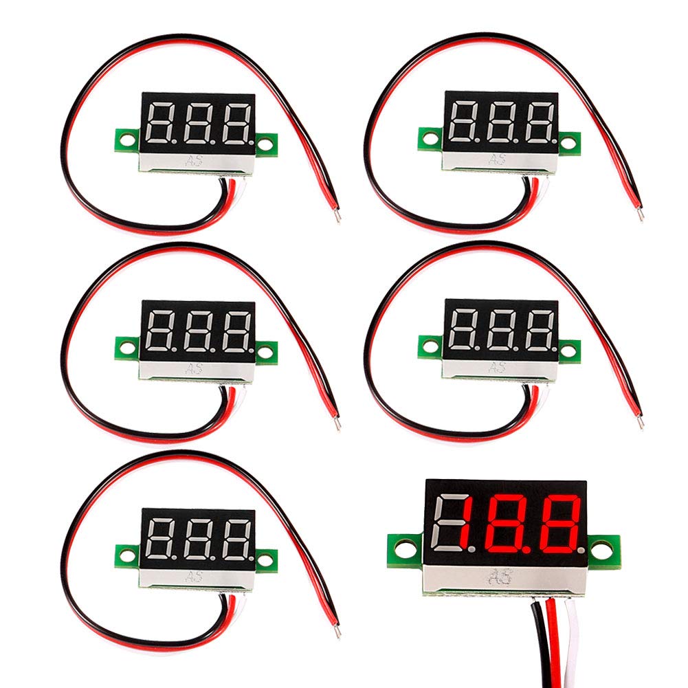 ALAMSCN Mini LED Digital Voltmeter 0-30V 0.36 inch Voltage Meter DC 5V 12V 24V Volt Tester Detector 3 Wire Red (PACK of 6)