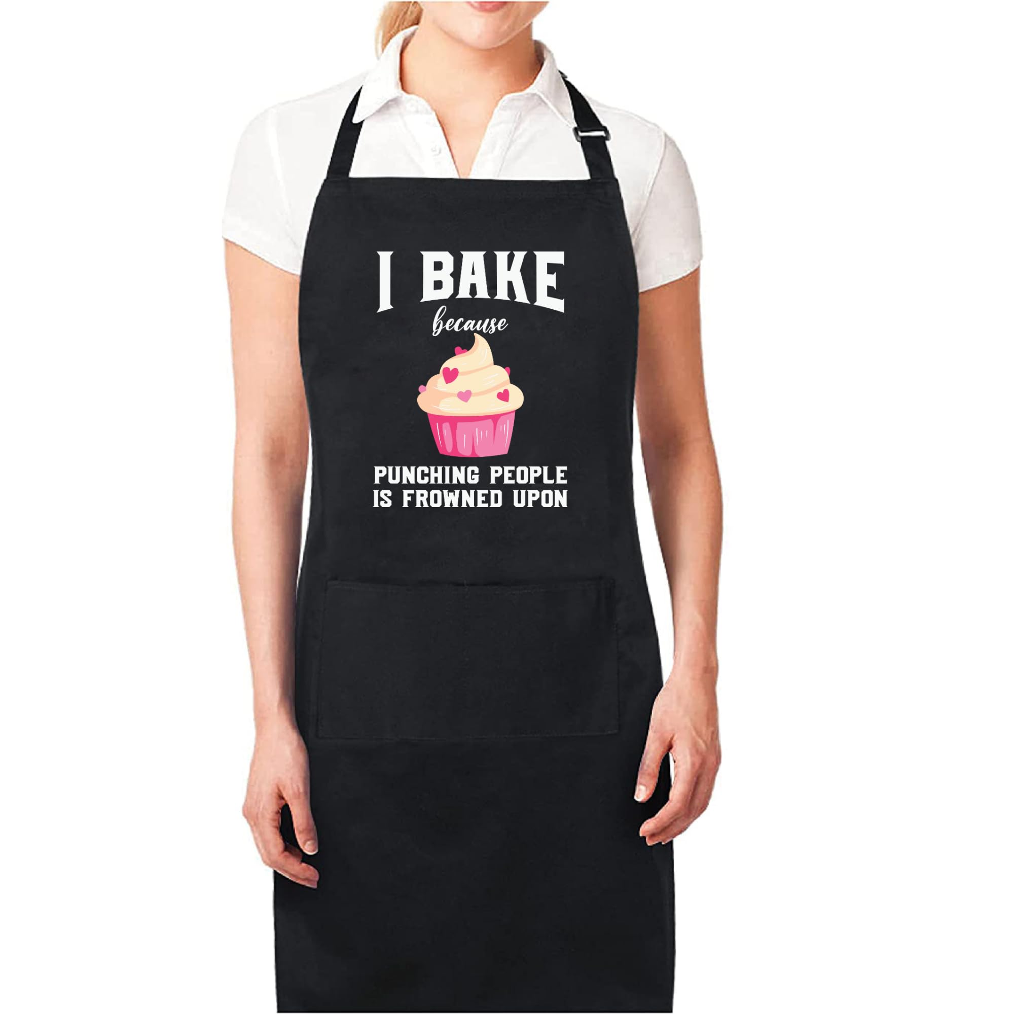 Be Buz Men's Black I Bake Because Punching People Frowned Upon Funny Aprons For Wo Gift For Her Chef Apron Kitchen Apron Bbq