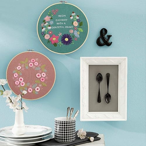 Miniatura 5 de Kit de iniciación de bordado con patrón, gama completa de kits de bordado con 1 paño de bordado con patrón, 1 aro de bordado de bambú, kit de