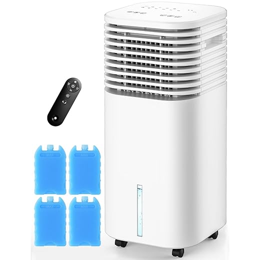 4-IN-1 Portable Air Conditioners, Evaporative Air Cooler w/4 Modes & 3 Speeds, 15H Timer for Smart Auto-off, 2-Gal Tank for 20H Cooling,17FT Remote,No Hose Needed,120°Oscillating Swamp Cooler