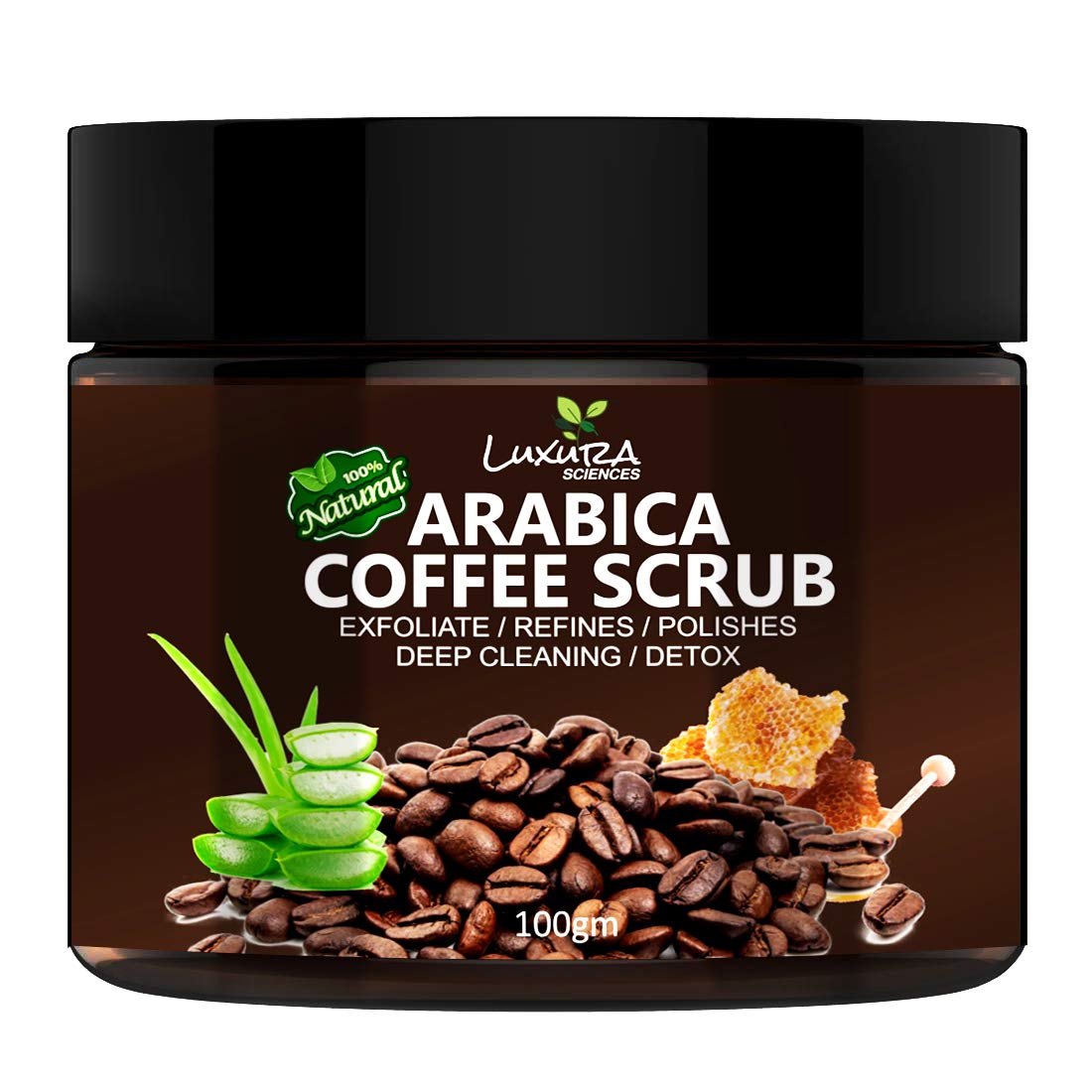Luxura Sciences Natural Arabica Coffee Face & Body Scrub | Gently Exfoliates Dead Cells & Removes Blackheads | Moisturizes Body & Reveals Soft, Smooth Skin | 3.53 Oz/100g