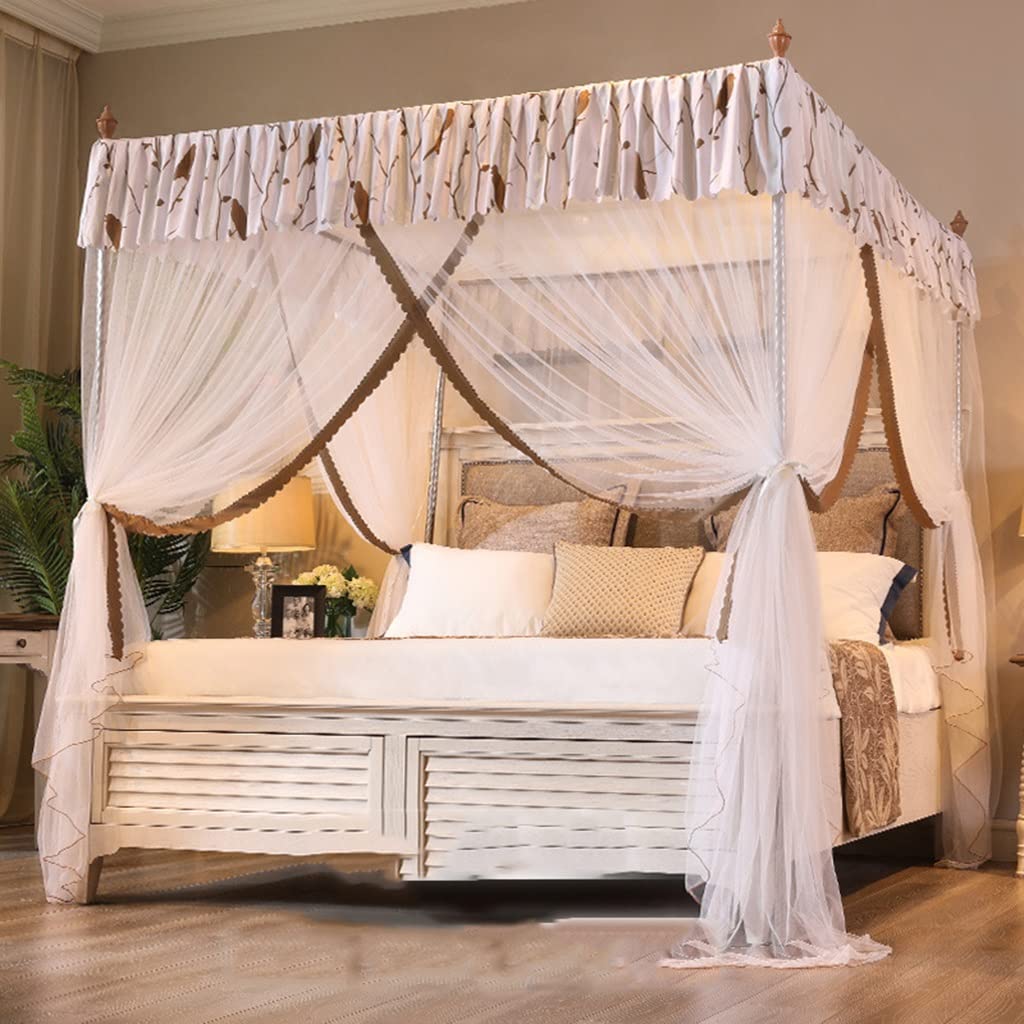 GJMSSMY 4 Corners Post Canopy Bed Curtain with Cozy Drape Square Netting 3 Opening Mosquito Net Princess Bedroom Decoration (Color : D, Size : 1.2 * 2.0m)