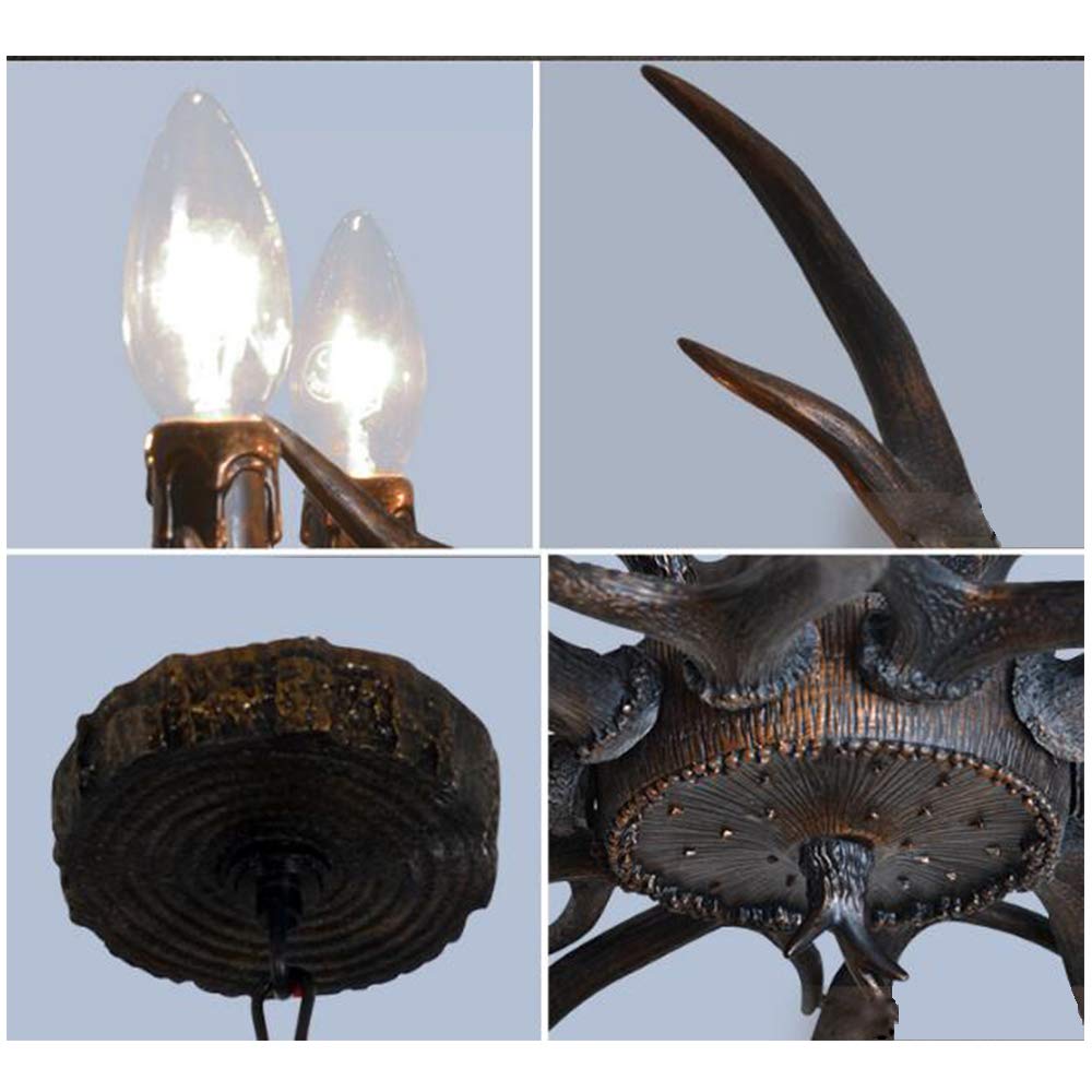 LOYEMAADE Gewei kroonluchter lamp vintage 6-koppige hars hanglampen hanglamp binnenverlichting met 6 x E14 gloeilampen voor woonkamer café eetkamer