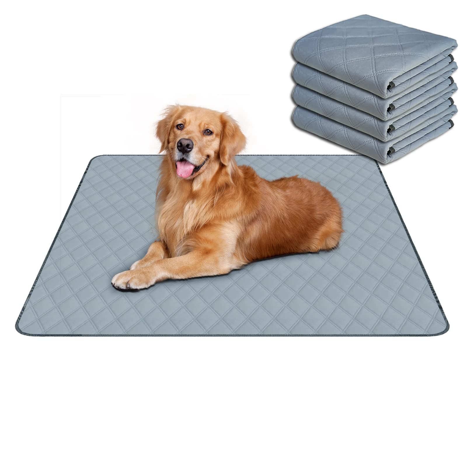 RIOUSSI Washable Pee Pads for Dogs, Reusable, Absorbent, Leakproof, Non Slip Pet Puppy Pads for Potty Training. Light Gray, 36x41 Inch(4pack)