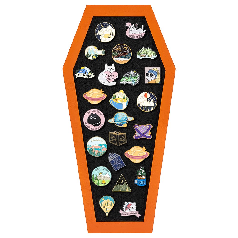 BENECREAT 15.75x7.87 Inch/40x20cm Coffin Pin Display Board, Felt Bulletin Board for Brooch Collection, Pin Display Organizer for Office and Home Decor, Dark Orange