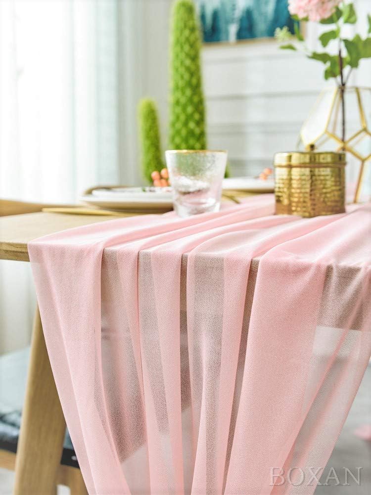 BOXAN Gorgeous Pink Table Runner 30x120 Inch for Misty Rose Pink Romantic Wedding Decor, Bridal Shower, Baby Shower, Birthday Party Cake Table Decorations