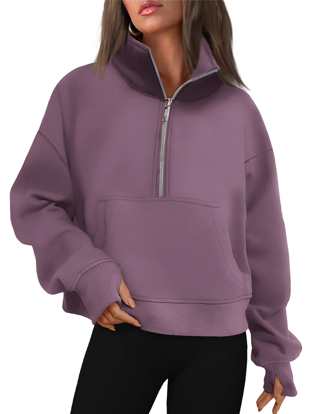 EFANWomens Oversized Half Zip Sweatshirts Cropped Pullover Fleece Quarter Zip Up Hoodies 2023 Fashion Clothes Winter Outfits