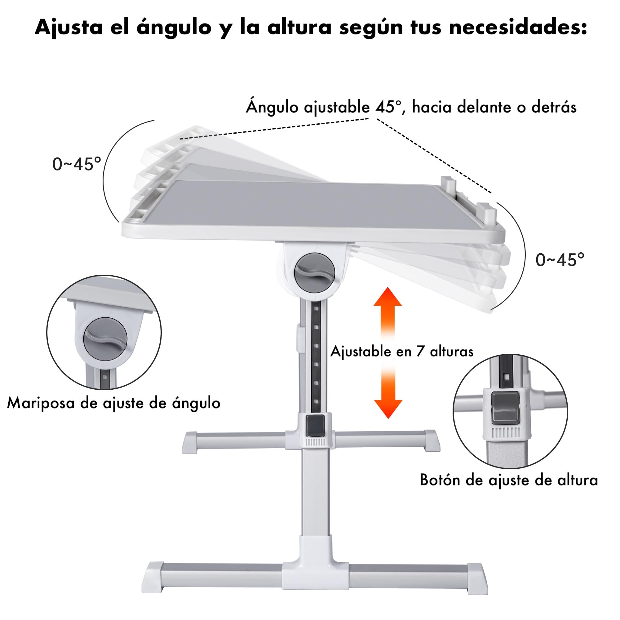 Mesa Auxiliar Plegable 60x40cm para Ordenador Regulable en Altura