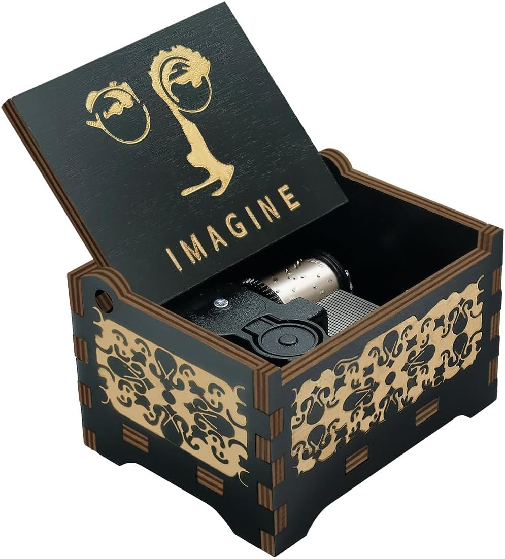 Sooharic Imagine Music Box- 18 Note Mechanism Antique Carved Wooden Music Box Crafts Desk Decoration (Imagine) - Image 2