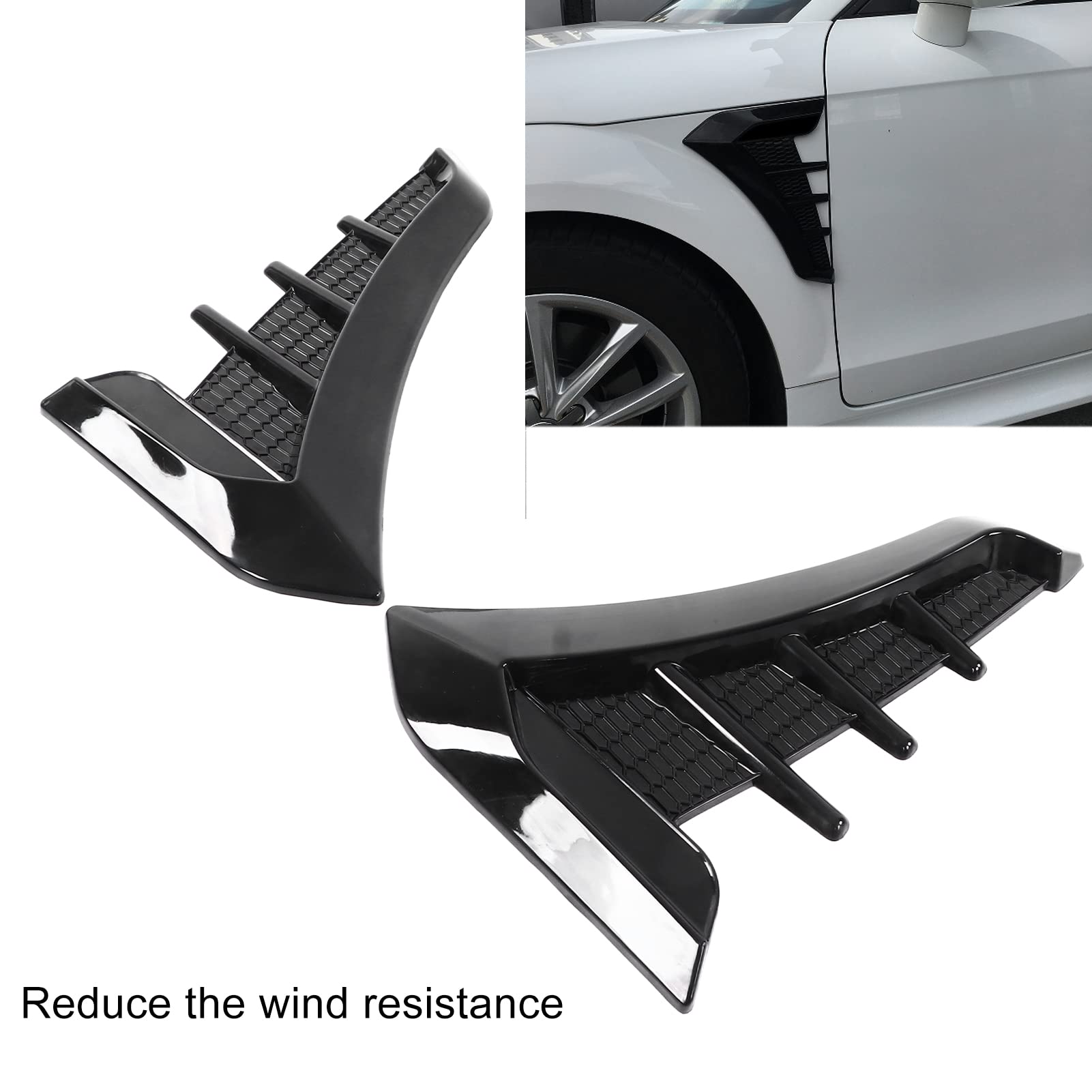 Fydun Hood Vents for Cars Hoods Vents Bonnet Cove Car Hood Vent Scoop Kit 2pcs Gloss Black Side Vent Trim Sticker Rubber Shark Gills Universal for Cars